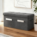 Grey faux linen foldable storage ottoman footstool with high resilience foam seat and MDF frame