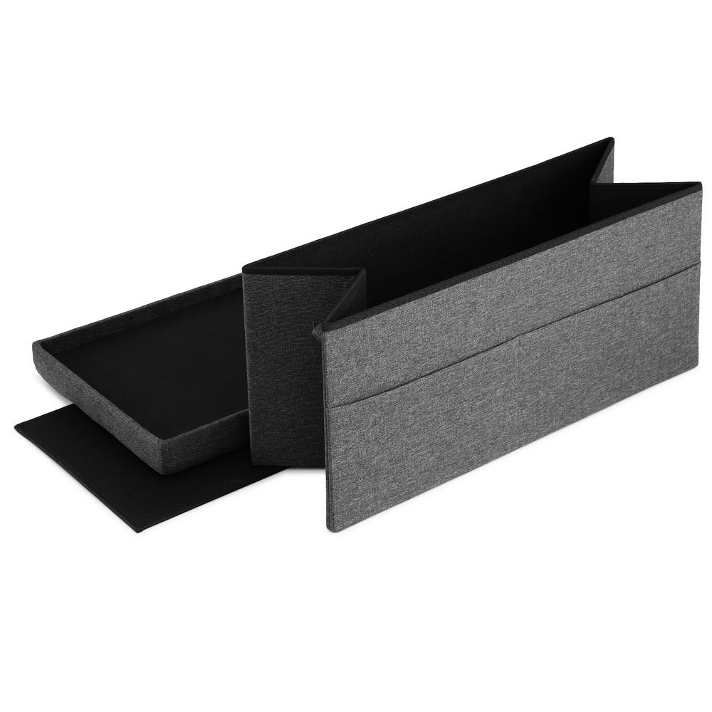 Grey faux linen foldable storage ottoman footstool with high resilience foam seat and MDF frame — view 3