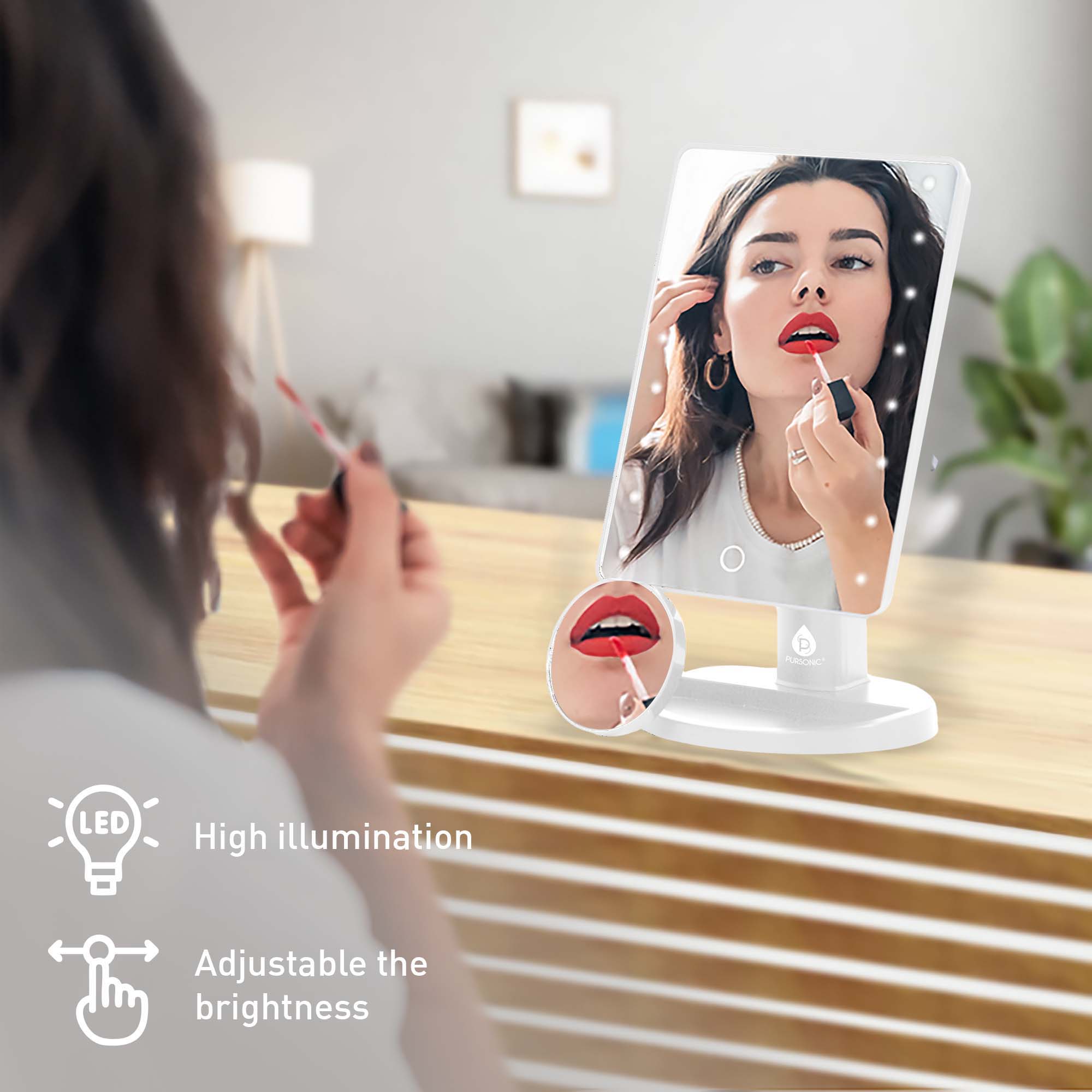 Pursonic 3-in-1 beauty grooming kit with white LED vanity mirror, facial trimmer, and eyelash curler — view 3