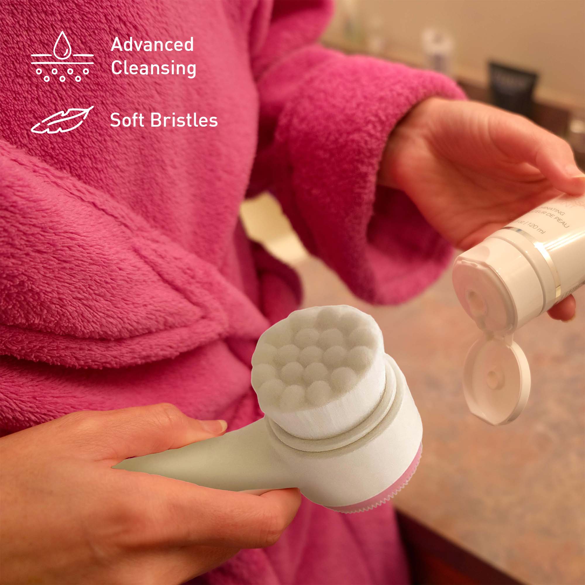 Ice cube facial roller and dual sided cleansing brush with silicone pad and soft bristles — view 2