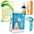 Ultimate skincare gift bundle with advanced facial cleansing brush, cucumber sheet masks, and vitamin C serum