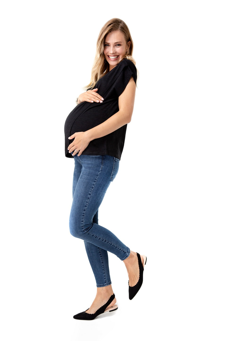 Handy crossover short sleeve cotton maternity and nursing top in solid breathable fabric. — view 4
