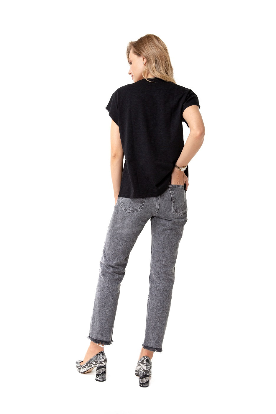 Handy crossover short sleeve cotton maternity and nursing top in solid breathable fabric. — view 3