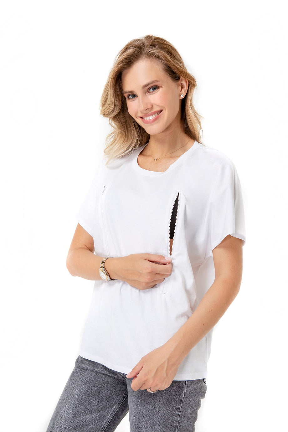 Zip Up Maternity/Nursing T-Shirt-5