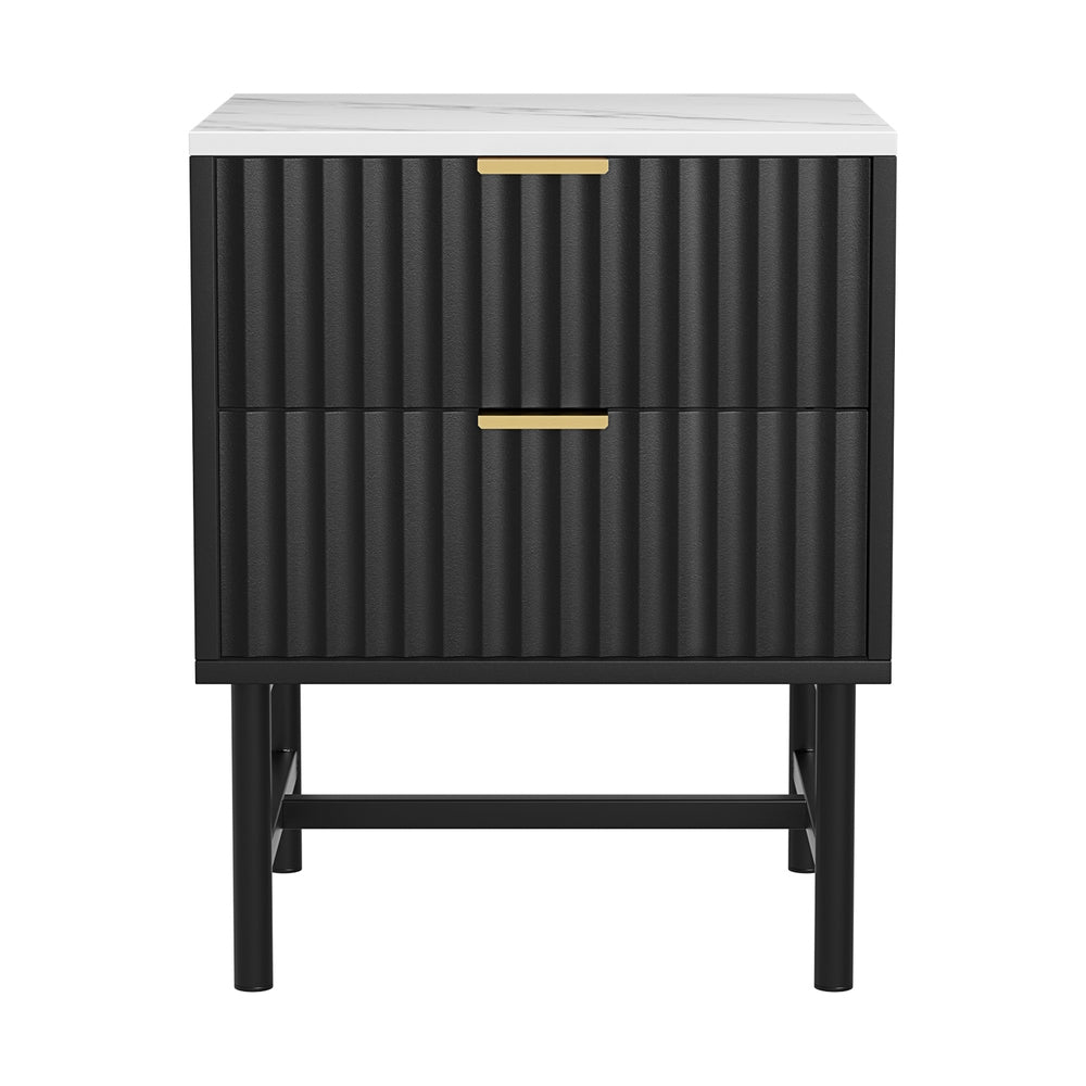 Black two drawer bedside table nightstand with smooth metal runners for modern bedroom storage — view 3