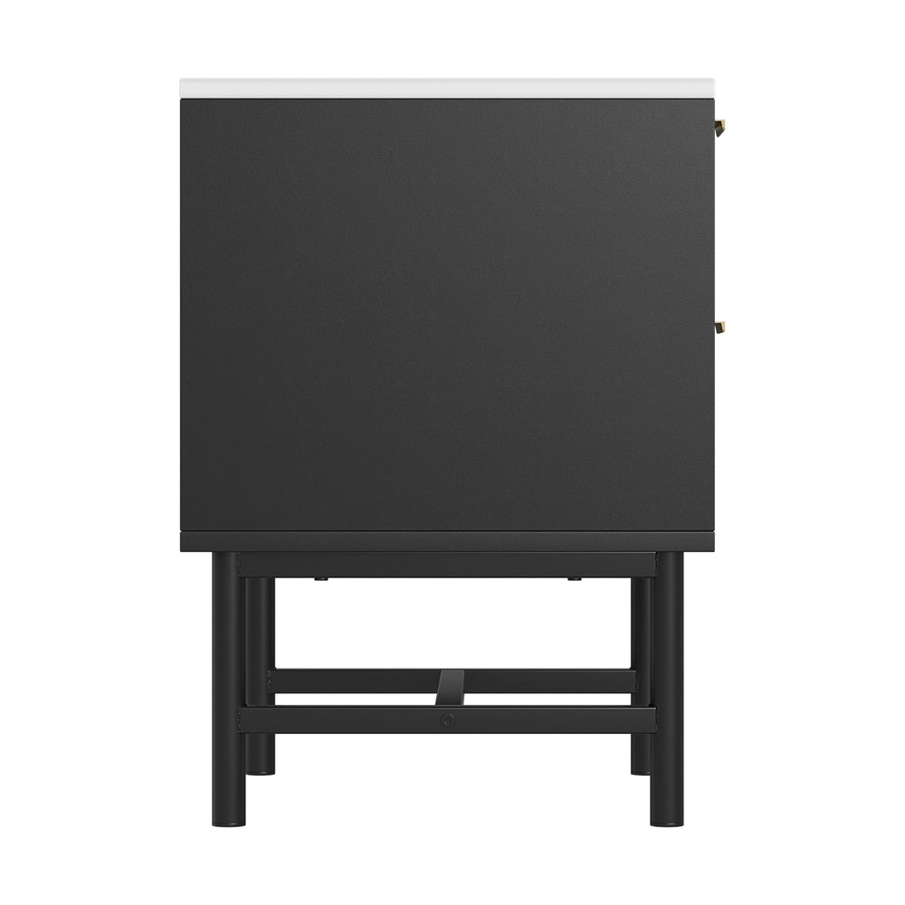 Black two drawer bedside table nightstand with smooth metal runners for modern bedroom storage — view 4