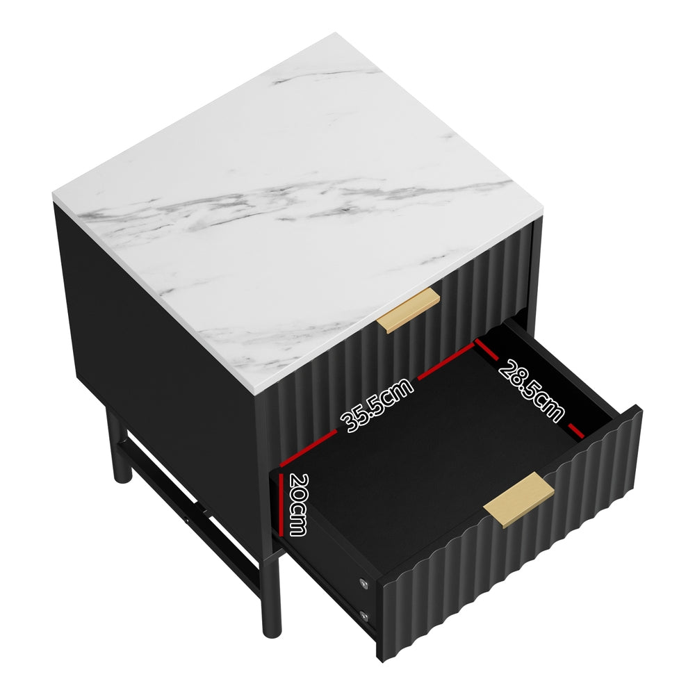 Black two drawer bedside table nightstand with smooth metal runners for modern bedroom storage — view 5