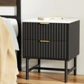 Black two drawer bedside table nightstand with smooth metal runners for modern bedroom storage