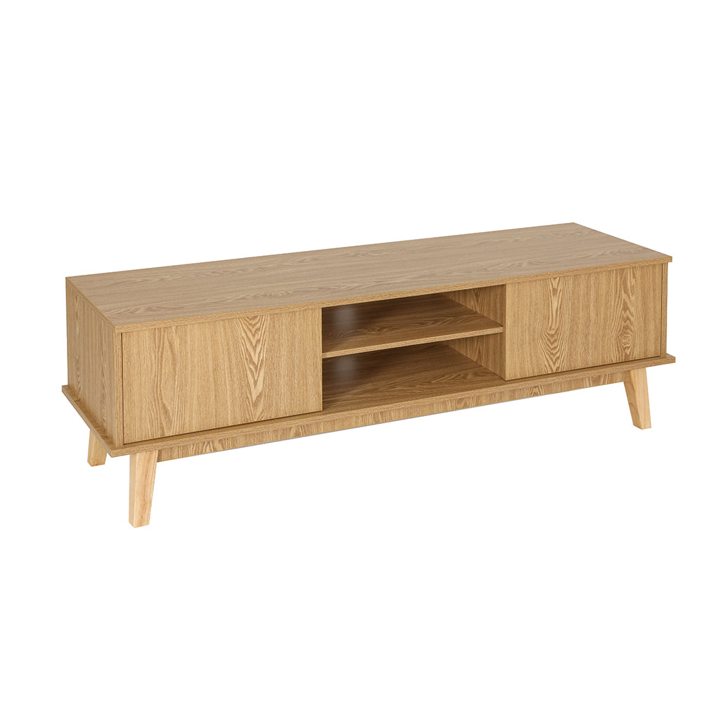 Modern pine finish Artiss 140cm TV cabinet entertainment unit with tempered glass and side cabinets — view 3