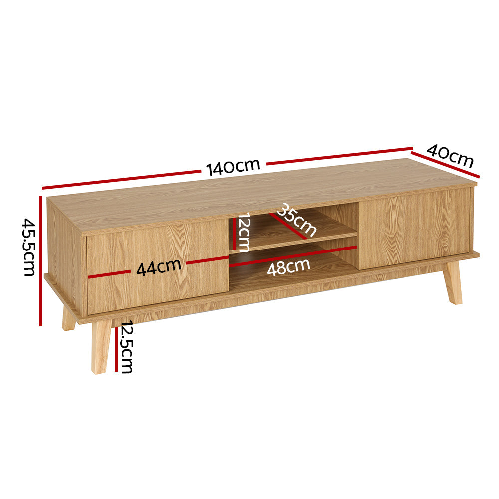 Modern pine finish Artiss 140cm TV cabinet entertainment unit with tempered glass and side cabinets — view 4