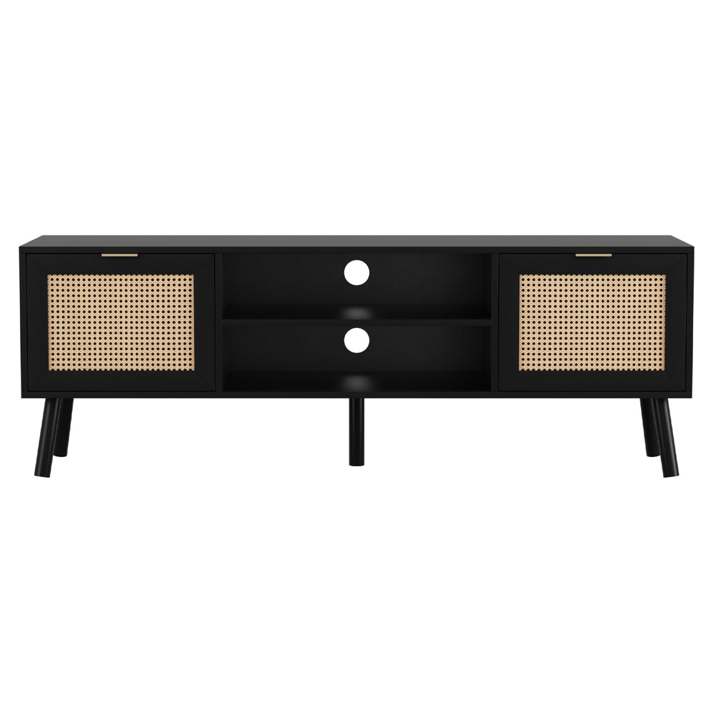 Black modern 150cm TV unit with golden handles, storage cabinets, and solid wood feet. — view 4