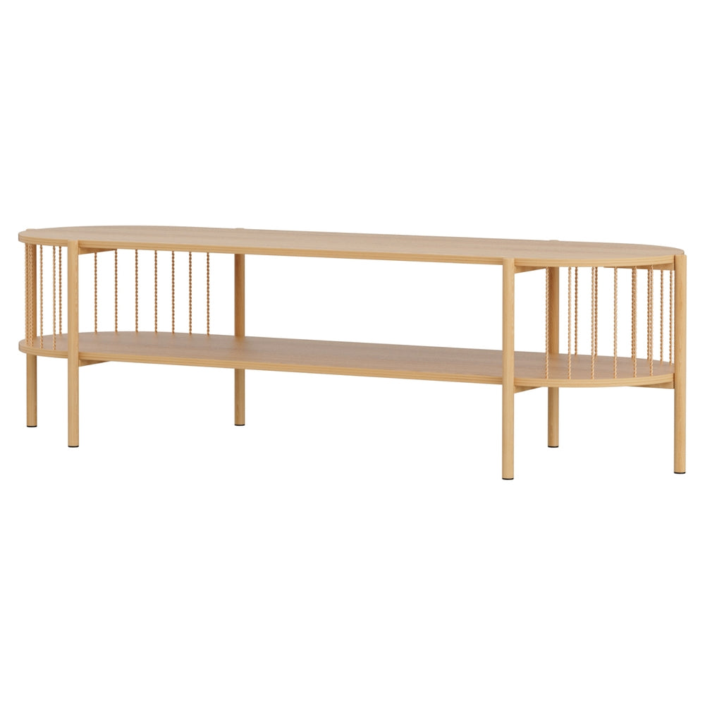 Artiss pine TV unit entertainment console with open media storage shelf and modern metal bars