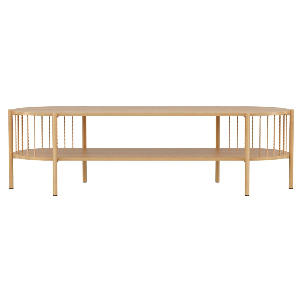 Artiss pine TV unit entertainment console with open media storage shelf and modern metal bars — view 3