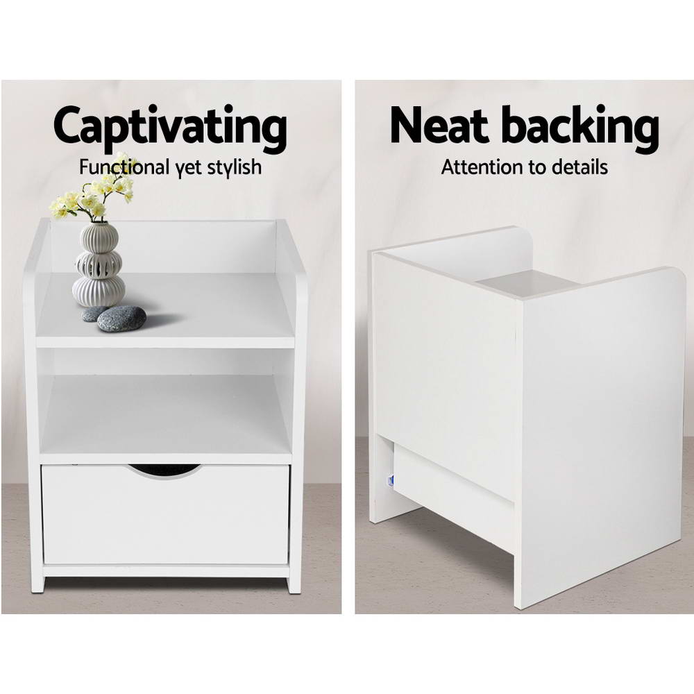 Modern white bedside table with one drawer, open shelving, and safe rounded corners. — view 4