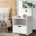 Artiss Evermore modern white bedside table featuring a closed drawer and four tier display shelving unit