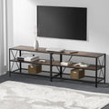 Artiss rustic walnut television stand with three tiers of open shelving and black metal X-shaped frame