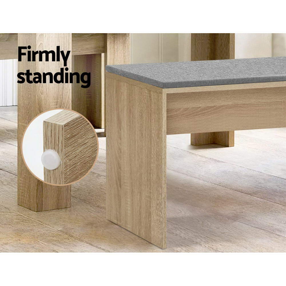 Artiss oak wooden dining bench with comfortable faux linen upholstered seat cushion — view 5