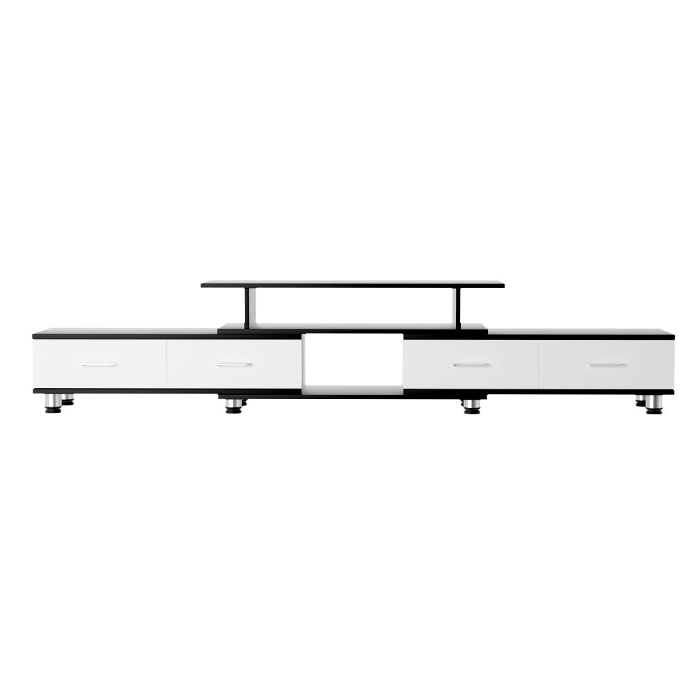Black and white extendable Artiss TV cabinet with four drawers, open shelves, and chrome metal legs — view 5