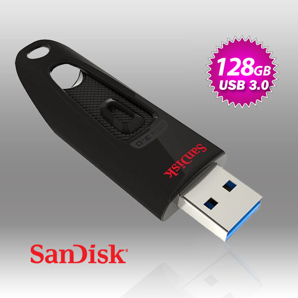 Compact 128GB USB 3.0 flash drive featuring a sleek black exterior and protective sliding mechanism