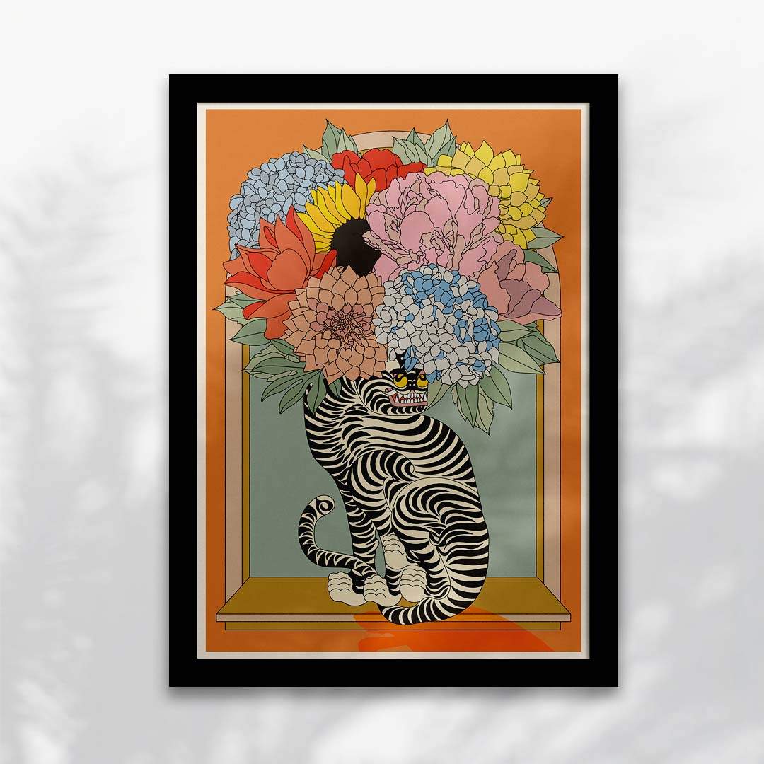 Floral tiger vase art print on fine art poster paper with intricate botanical details — view 5