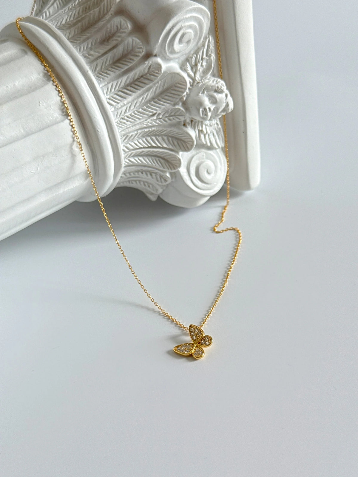 18 K Gold Plated 925 Sterling Silver Mini  Butterfly Necklace with Cubic Zirconia-2