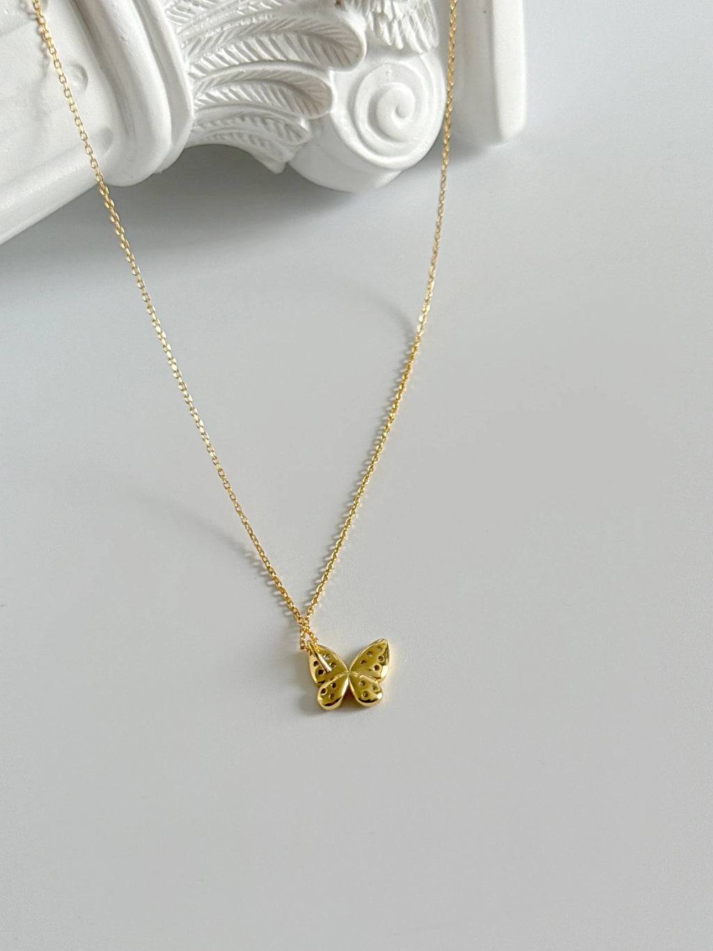 18 K Gold Plated 925 Sterling Silver Mini  Butterfly Necklace with Cubic Zirconia-3