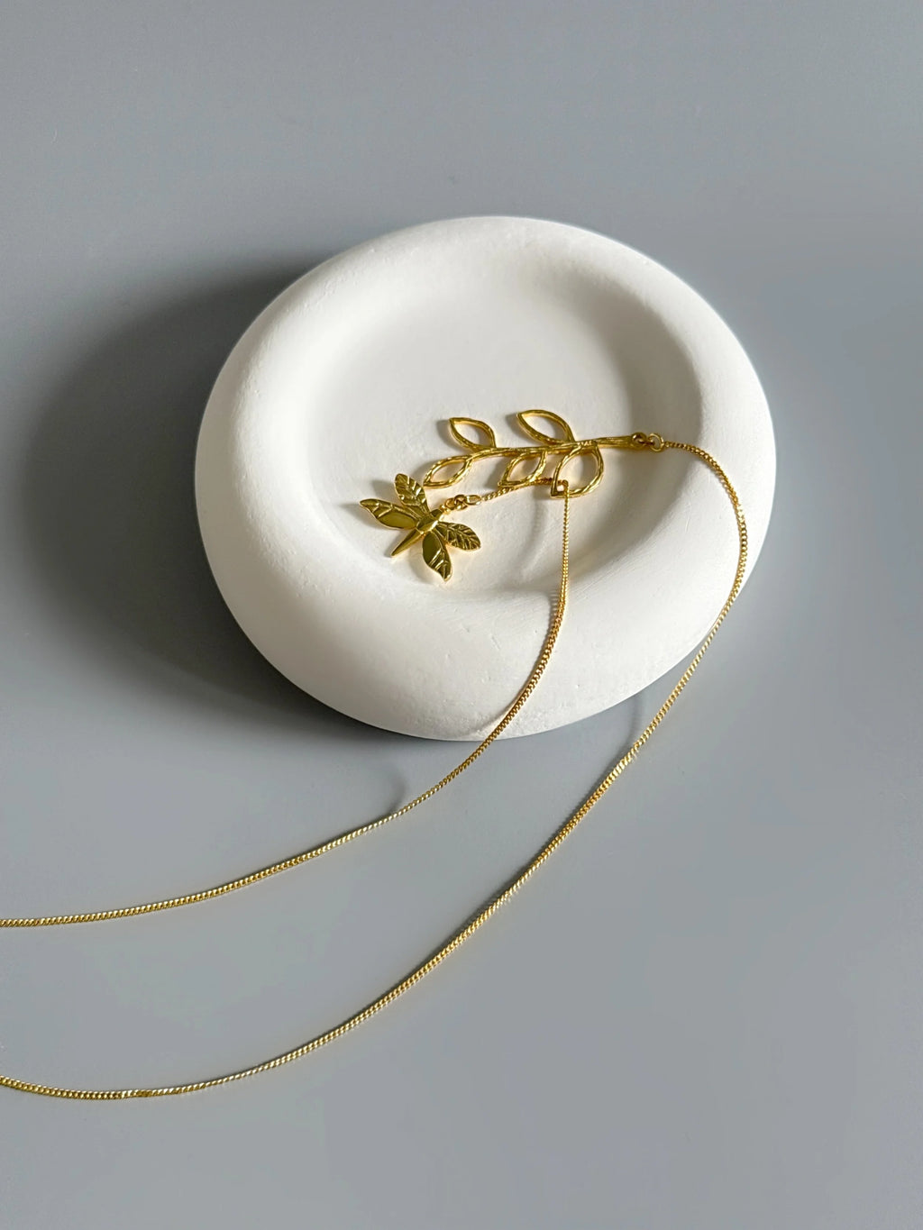 925 Sterling Silver Gold Plated Nature Inspired Dragonfly & Leaf Necklace-2