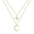 Gold Star & Moon Double Layer Necklace – 925 Sterling Silver Celestial Pendant-0