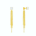 18K gold plated tassel earrings crafted from 925 sterling silver, featuring sparkling zirconia stud tops and delicate multi-chain drops.