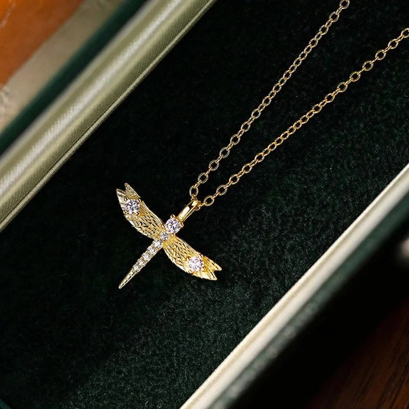 18K Gold Plated 925 Sterling Silver Elegant Dragonfly Necklace-3