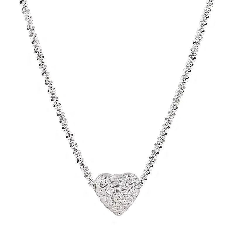 925 Sterling Silver Heart Necklace Dainty Sparkle Chain for Women-0