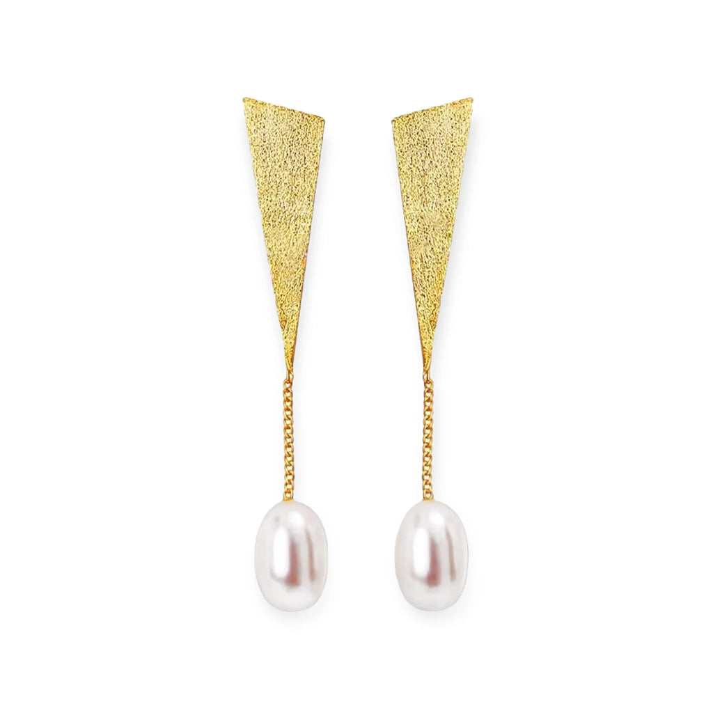 Gold Plated 925 Sterling Silver Geometric Pearl Drop Earrings with Freshwater Pearls for Women