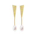 Gold Plated 925 Sterling Silver Geometric Pearl Drop Earrings with Freshwater Pearls for Women