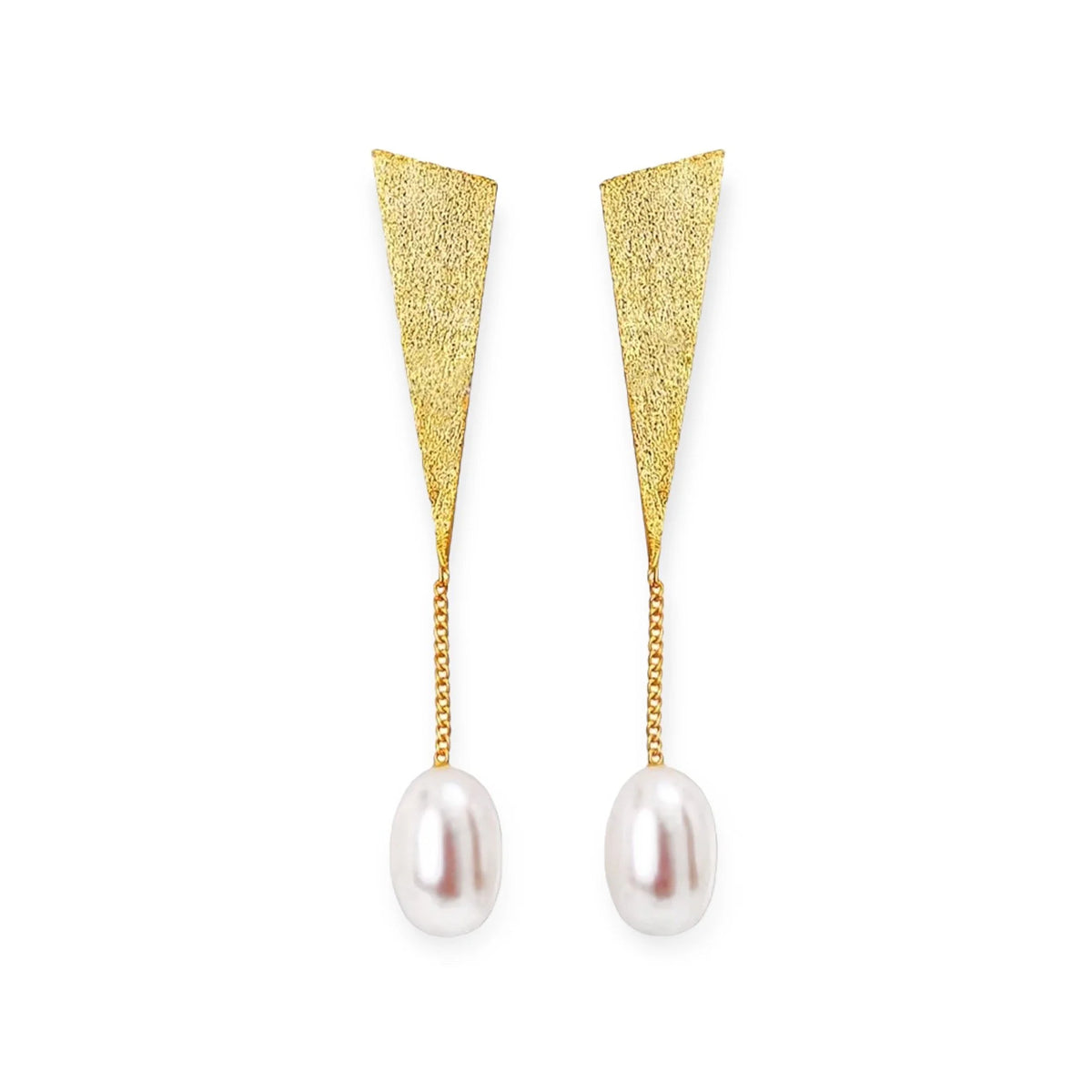 Gold Plated 925 Sterling Silver Geometric Pearl Drop Earrings with Freshwater Pearls for Women