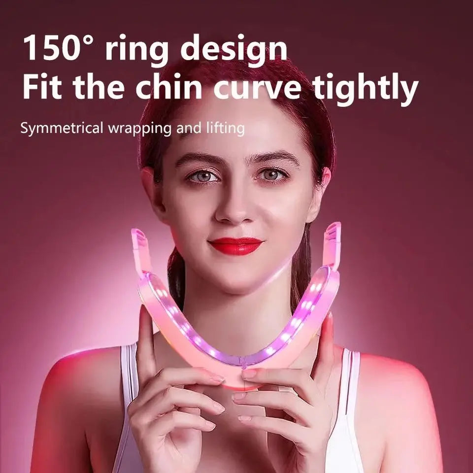 Pink LED photon therapy facial lifting massager and jawline contouring beauty device — view 4