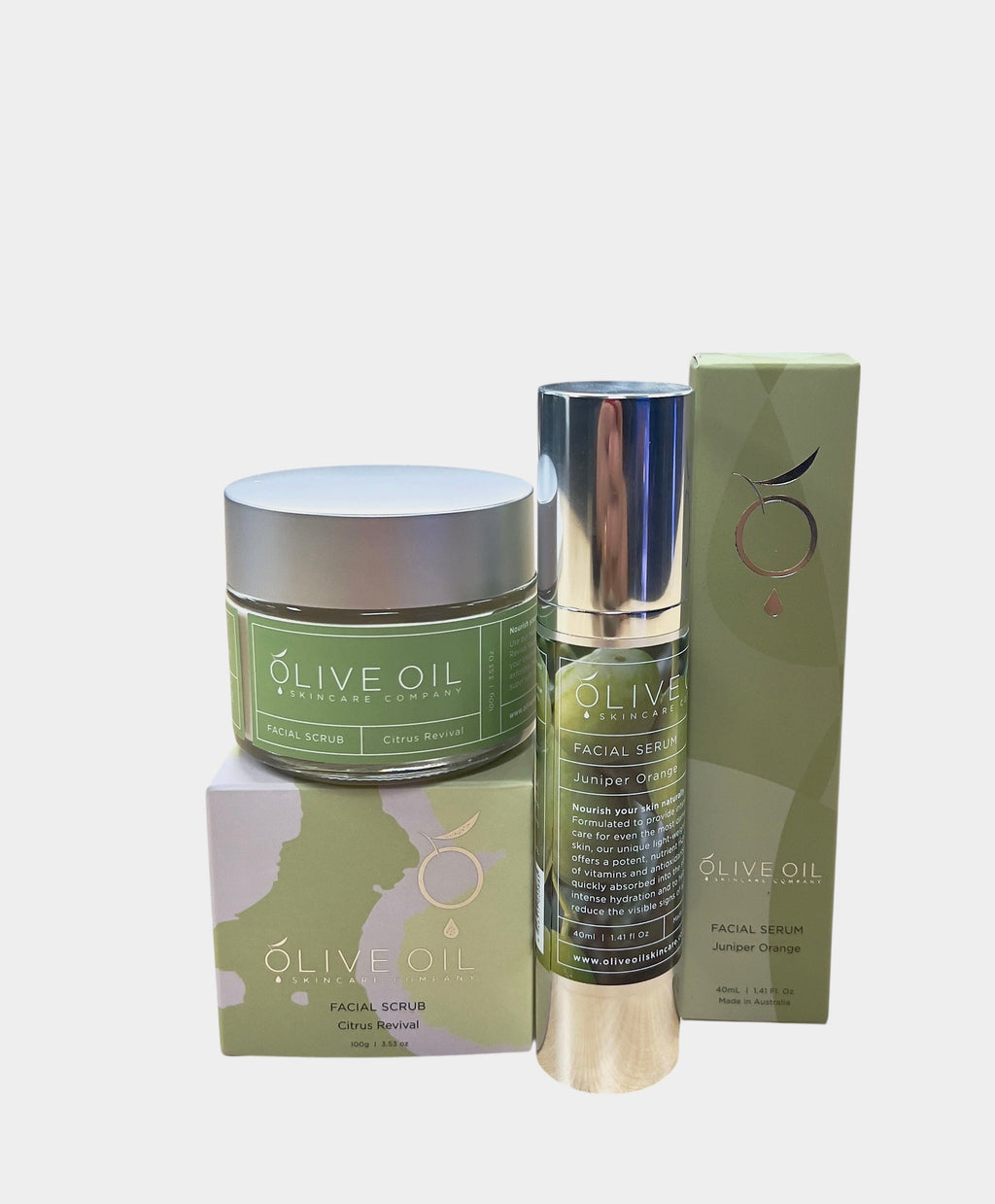 Premium botanical face care bundle featuring a citrus facial scrub and juniper orange hydrating serum — view 3