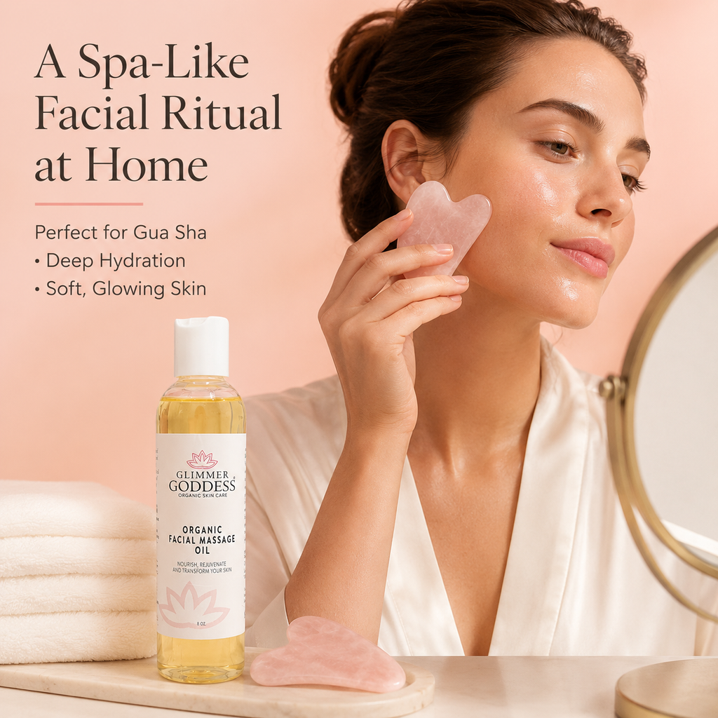 Organic facial massage oil in an elegant glass dropper bottle for anti-aging skincare routines — view 2