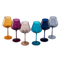 Six jewel colored 20oz stemmed wine glasses in butterscotch teal amethyst amber rose and blue