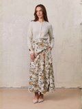 Gathered Overlay Skirt-Oatmeal Floral-0