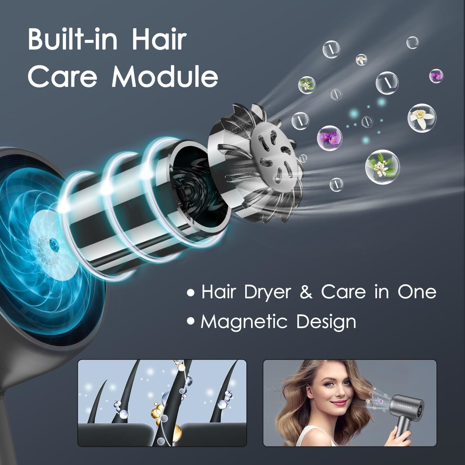 Professional fast-drying ionic hair dryer with magnetic nozzle and sleek modern finish — view 2