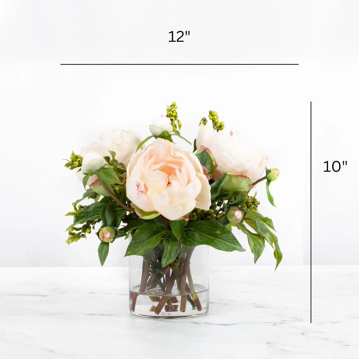 Faux Peony Arrangement in Glass Vase-1