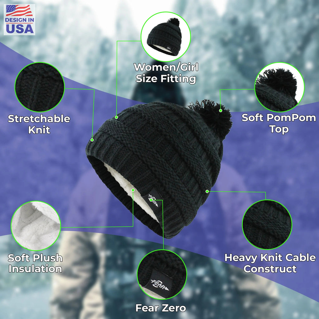 Warmest Plush Insulated Cuff Knit Pom Women Winter Beanie Hat Warm Wool Insulated Cap-2