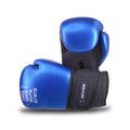 Fearless blue kids boxing gloves in metallic synthetic leather with hook and loop strap