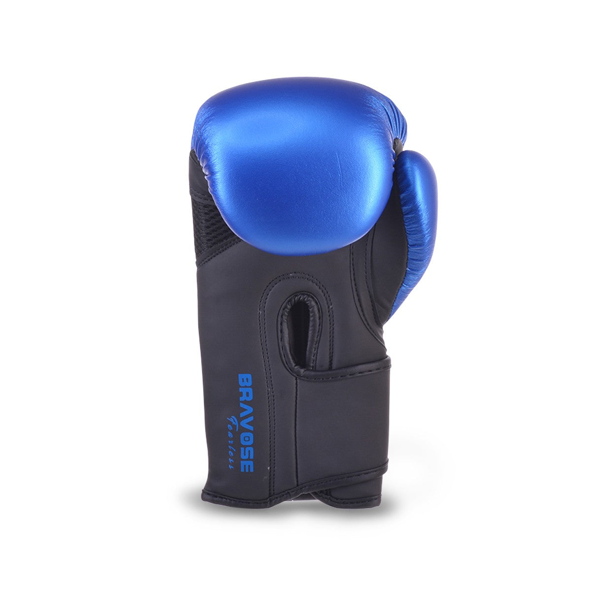 Fearless blue kids boxing gloves in metallic synthetic leather with hook and loop strap — view 4