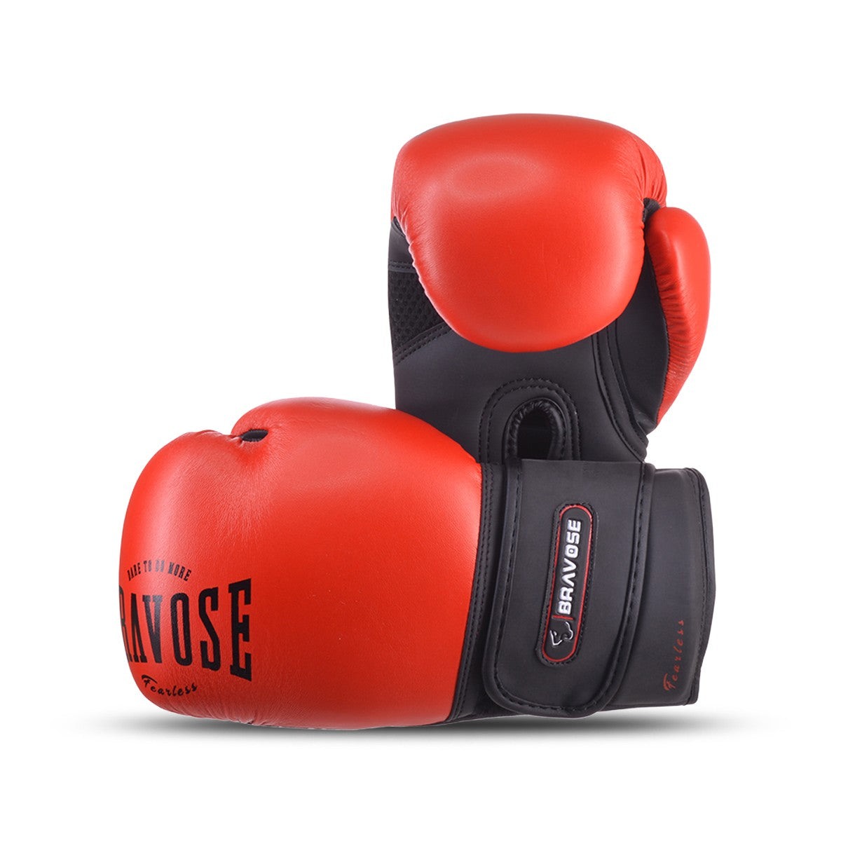 Metallic red junior boxing gloves made of synthetic leather with secure velcro fastening straps.