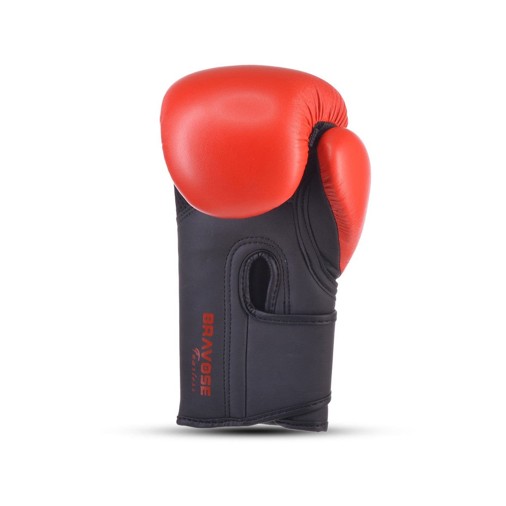 Metallic red junior boxing gloves made of synthetic leather with secure velcro fastening straps. — view 4