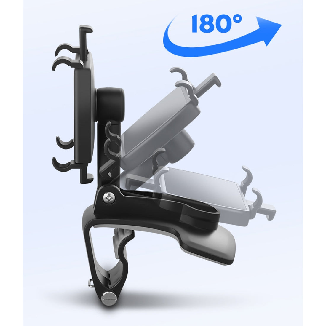 Car phone mount holder attached to a rear view mirror with a smartphone securely inserted — view 2