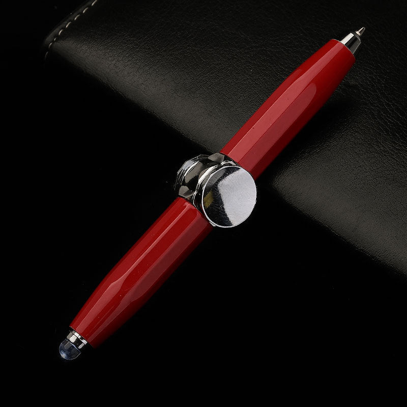 Fingertip gyro ballpoint pen in sleek metal, featuring an integrated spinning fidget top and LED. — view 4
