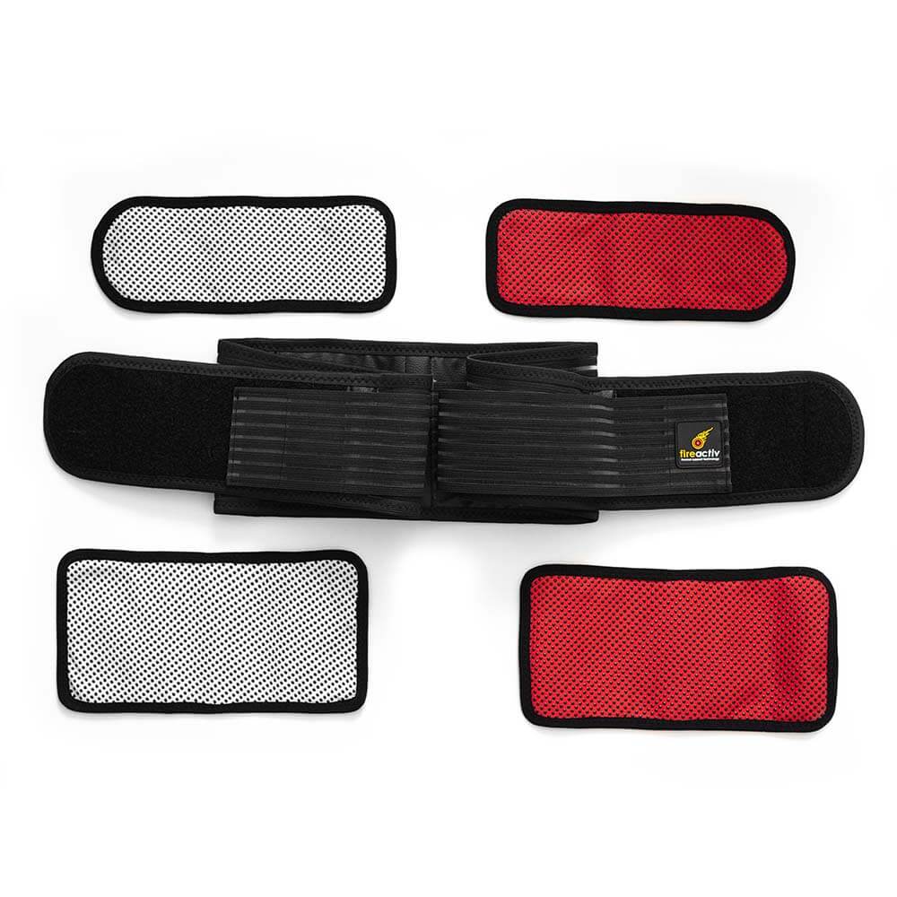 Self-heating back support belt in black worn around the waist for lower back pain relief — view 8