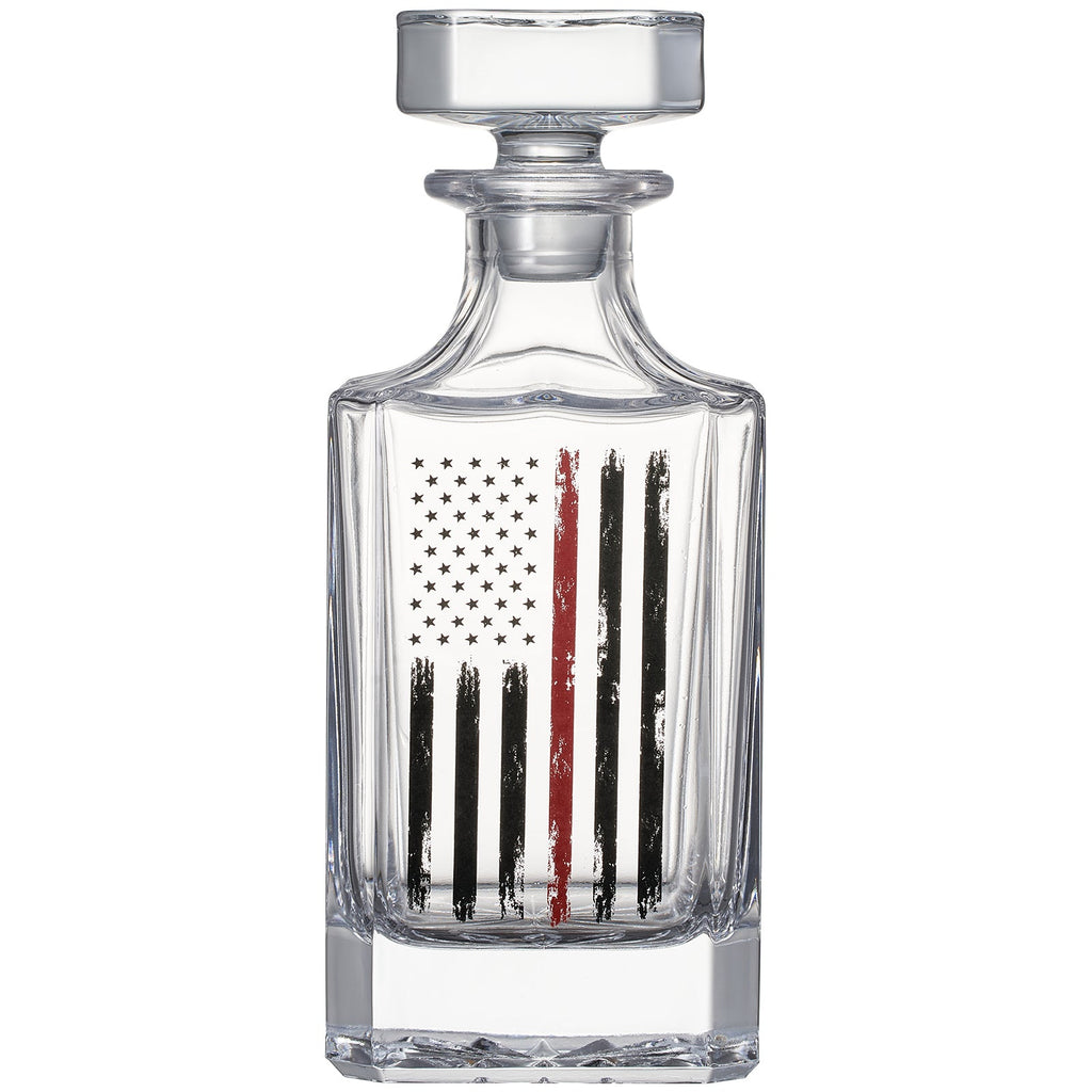 Firefighter whiskey decanter set with two glasses and red tactical American flag in wooden box — view 5